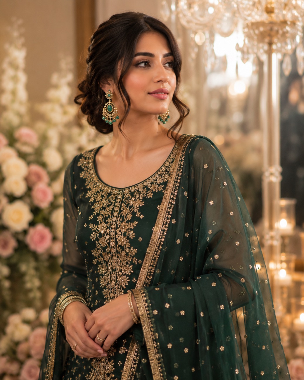 Emerald & gold embroidered glam