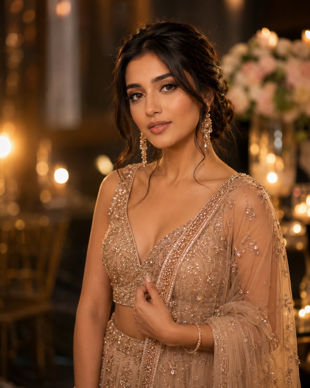 Gold beaded lehenga — soft glam